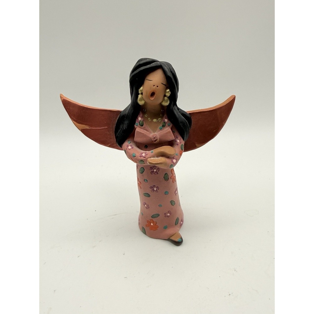 Vintage April Romo Di Vivar Angel Figurine Pottery Native American Folk Art Sign